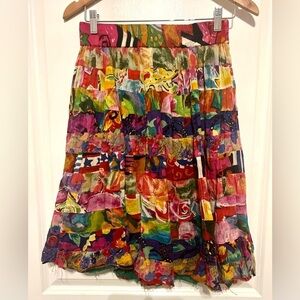 Vintage Silvercord 100% Cotton Gauges Multi Colored Lined Raw Hem Skirt - Size M